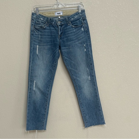 Paige Women’s Skyline Ankle Peg Jeans Distressed Raw Hem Blue Size 26 - Picture 1 of 8